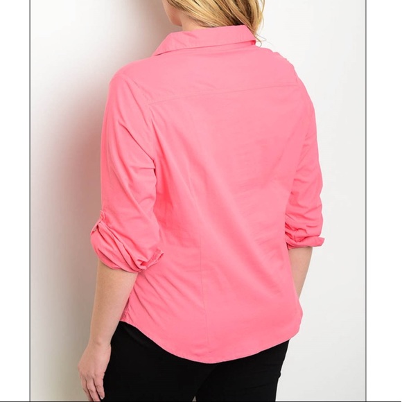 Plus Size -Coral Botton Down Blouse - Picture 2 of 3